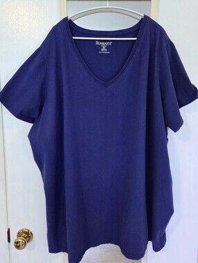 Roaman's 100% Cotton V-Neck Short Sleeve Tee